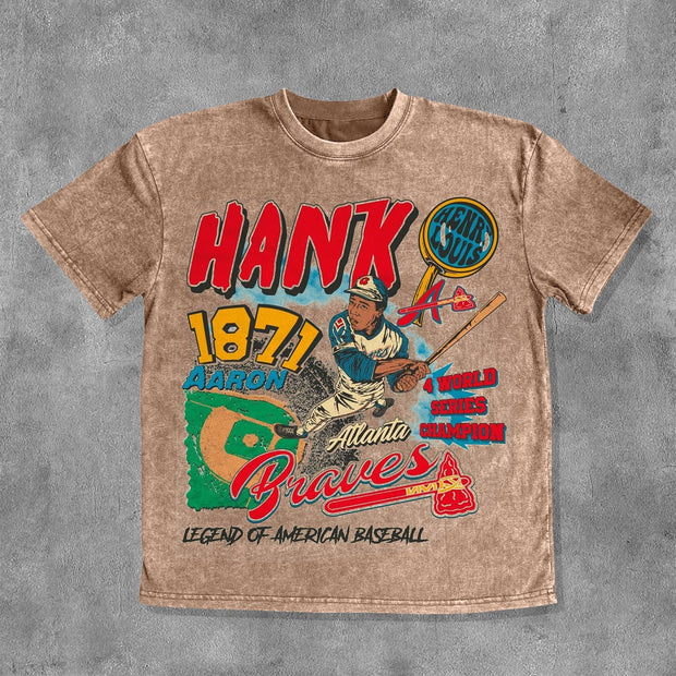 1871 Baseball Print Washed Short Sleeve T-Shirt