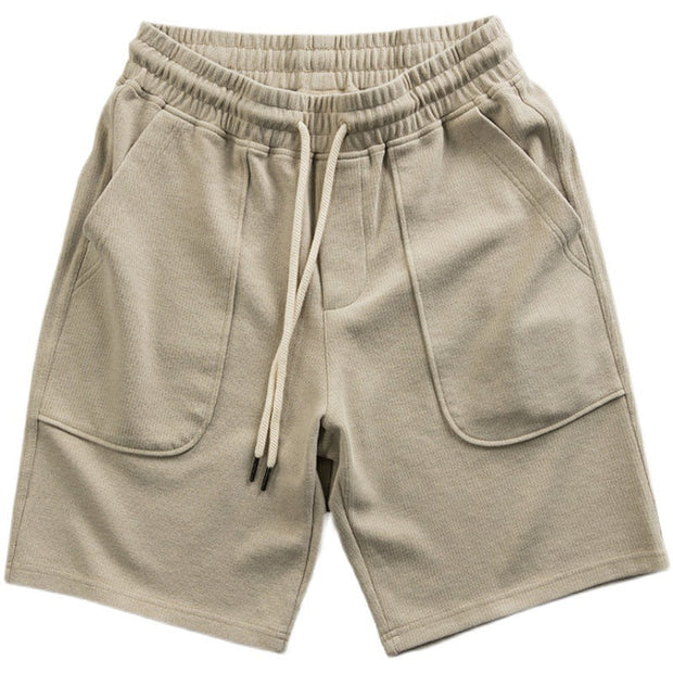 Knit Loose Cropped Pants Drawstring Large Pocket Athleisure Shorts