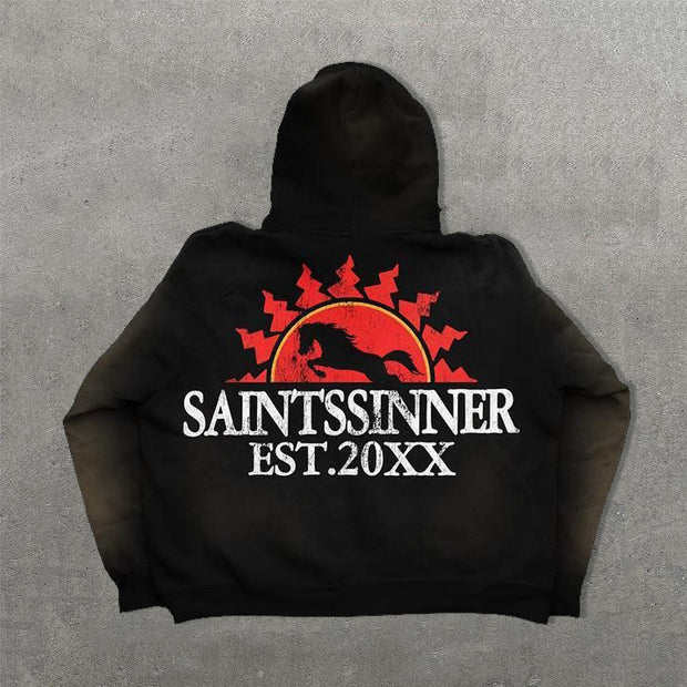 Saints Jesus Print Long Sleeve Hoodies