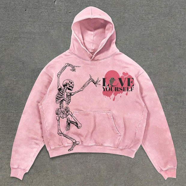 skull print loose hoodie
