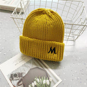 Letter embroidered woolen warm ear protection knitted hat