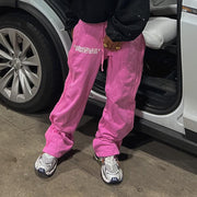 Fashionable personality contrast color fake two-piece trousers