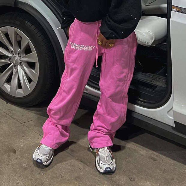 Fashionable personality contrast color fake two-piece trousers