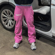 Fashionable personality contrast color fake two-piece trousers