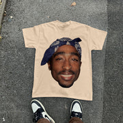 Street Style Hip-Hop Singer Print T-Shirt
