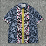 Vintage Leopard Print Stand Collar Street Shorts Set