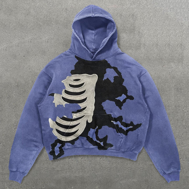 Rib Print Long Sleeve Hoodies