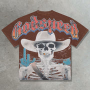 Western cowboy skull casual street retro T-shirt