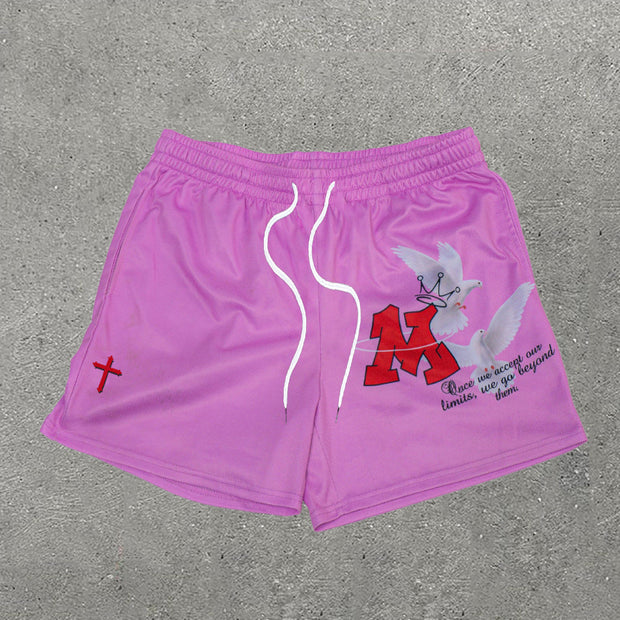 Dove Of Peace Print Mesh Shorts