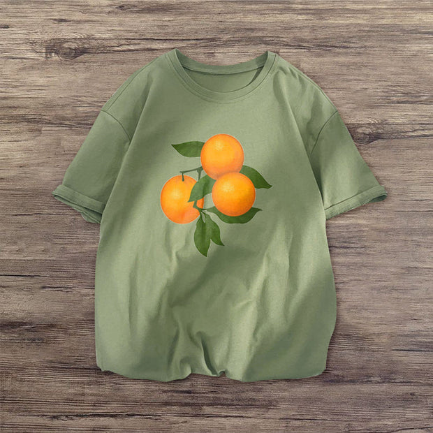Orange Fashion Print Loose Street T-shirt