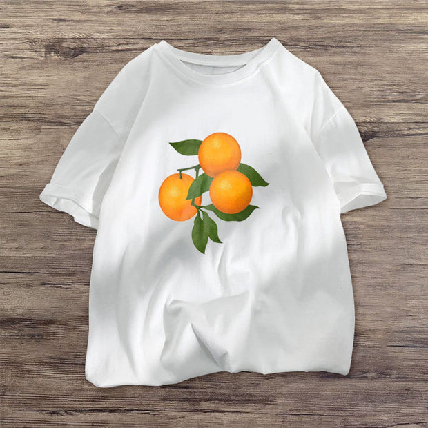 Orange Fashion Print Loose Street T-shirt