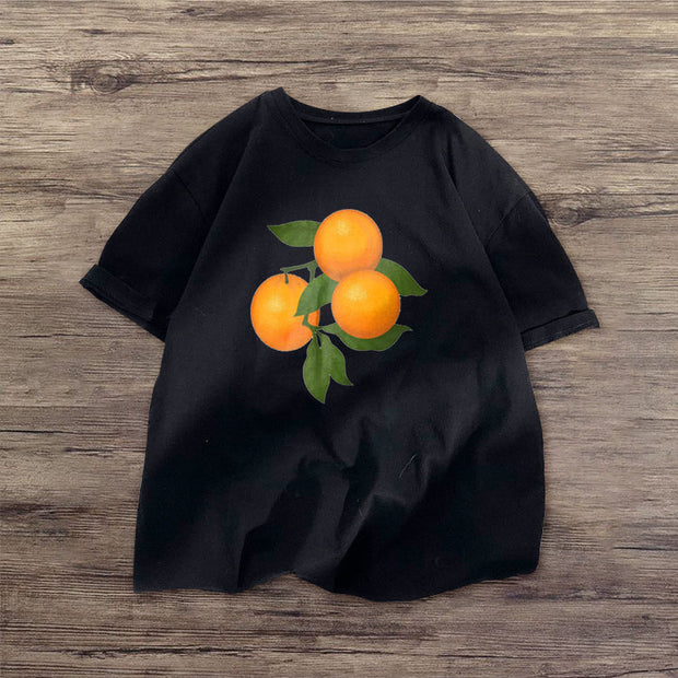 Orange Fashion Print Loose Street T-shirt