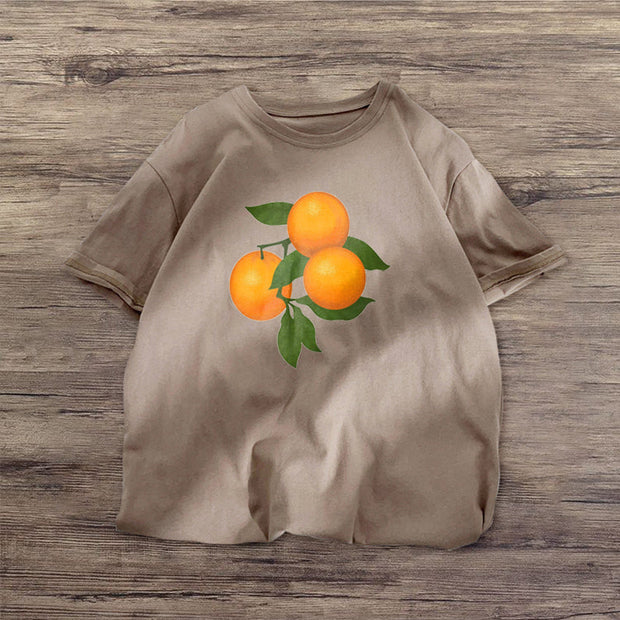 Orange Fashion Print Loose Street T-shirt