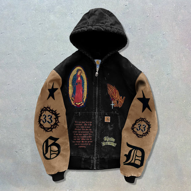 Street Madonna graphic long sleeve zip up warm jacket