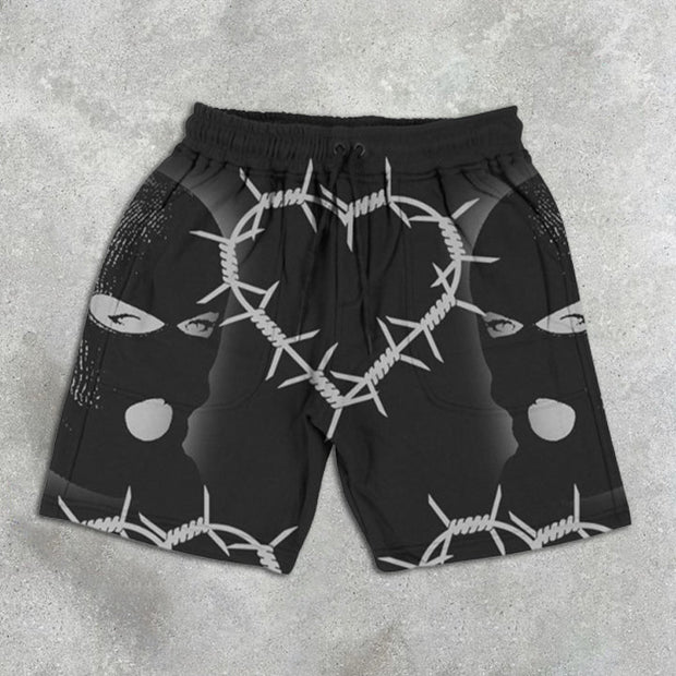 Thorn Heart Print Elastic Shorts