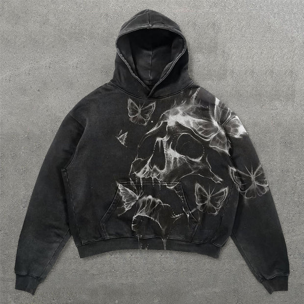 Skull Butterfly Print Long Sleeve Hoodies