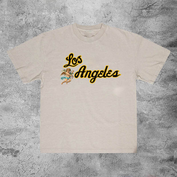 Trendy street Los Angeles print short-sleeved T-shirt