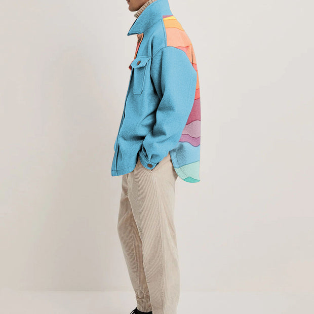 Fashion Rainbow Print Lapel Jacket
