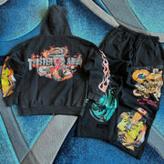 Hip Hop Street Casual Street Zipper Hoodie Pants Two-Piece Set