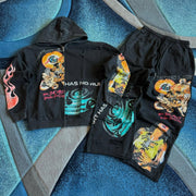 Hip Hop Street Casual Street Zipper Hoodie Pants Two-Piece Set