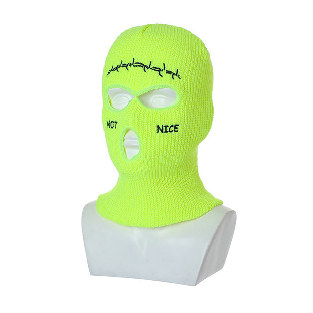 Embroidered Ski Three Hole Knit Hat Ski Warm Ear Guard Head Cover