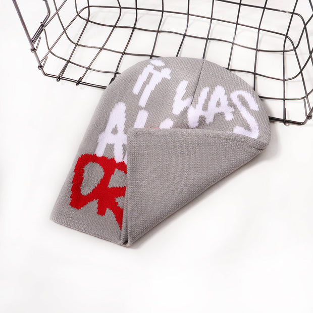Lettering jacquard knitted hat