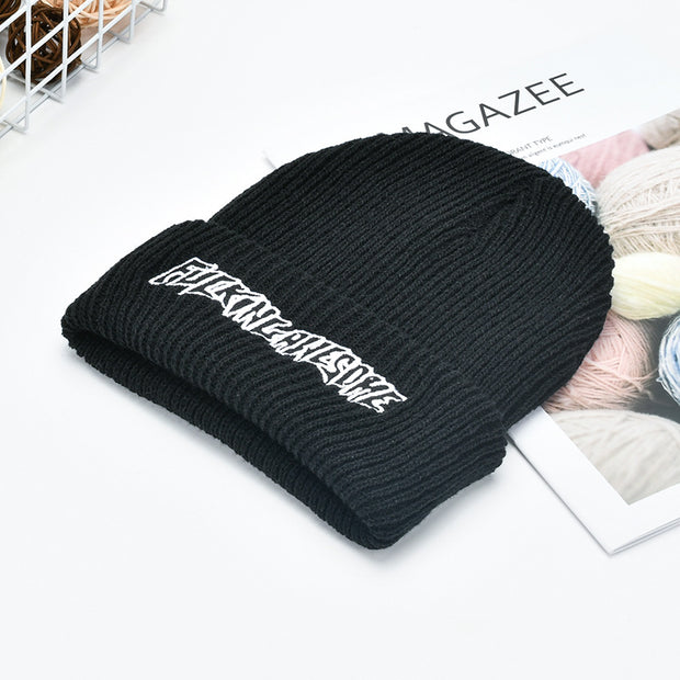 Letter embroidery knitted hat men and women couple warm and cold hat