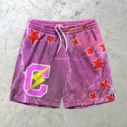Lightning Alphabet Graphic Print Elastic Shorts