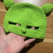 Shrek handmade woolen knitted hat funny hat hood green hat