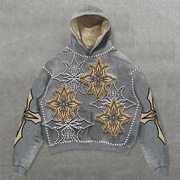Personalized Geometric Faux Decal Print Long Sleeve Hoodies