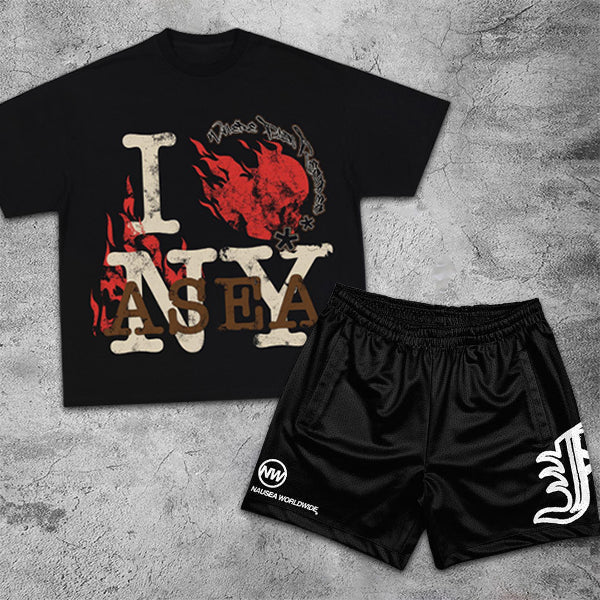I Love New York Graphic Print Short Sleeve Two Piece