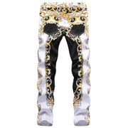 Color dial craft printing personality retro small straight denim trousers