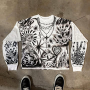 Fake Two Cross Mix Print Long Sleeve T-Shirt
