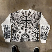 Fake Two Cross Mix Print Long Sleeve T-Shirt