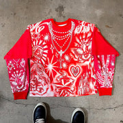 Fake Two Cross Mix Print Long Sleeve T-Shirt