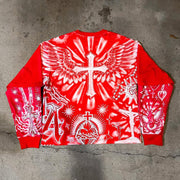 Fake Two Cross Mix Print Long Sleeve T-Shirt
