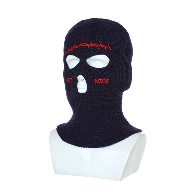 Embroidered Ski Three Hole Knit Hat Ski Warm Ear Guard Head Cover