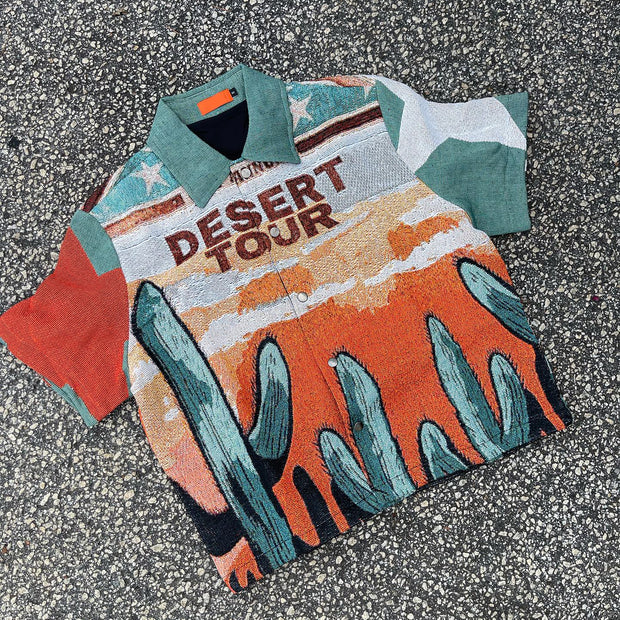 Desert Cactus Tapestry Short Sleeve Shirt