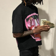 Casual street printed cotton T-shirt