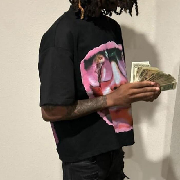 Casual street printed cotton T-shirt