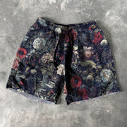 Skull Flower Print 5 Inseam Shorts