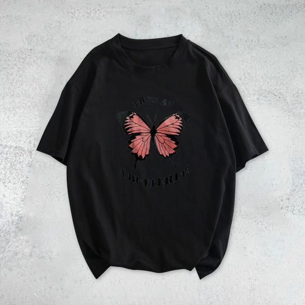 Butterfly casual loose couple short-sleeved T-shirt