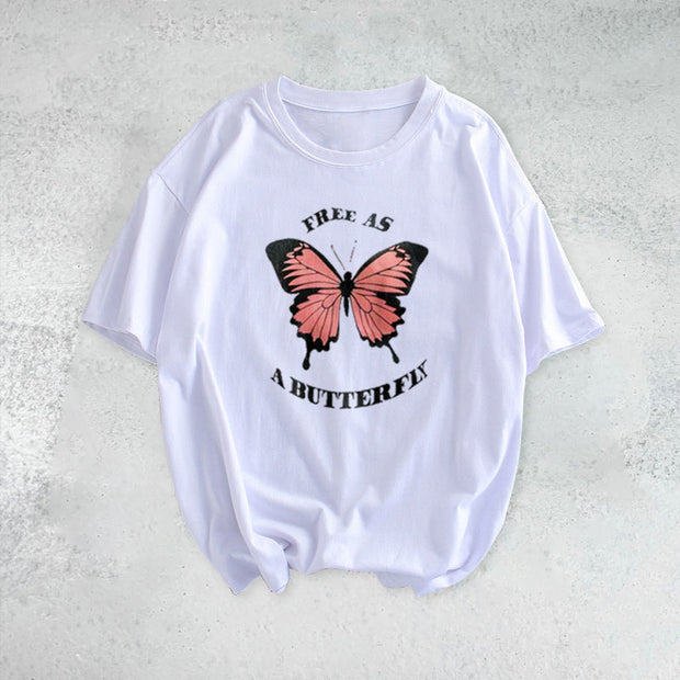 Butterfly casual loose couple short-sleeved T-shirt