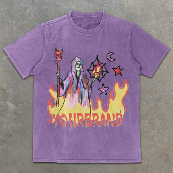 Cartoon Skull Hand Drawn Graphic Print Short Sleeve T-Shirt