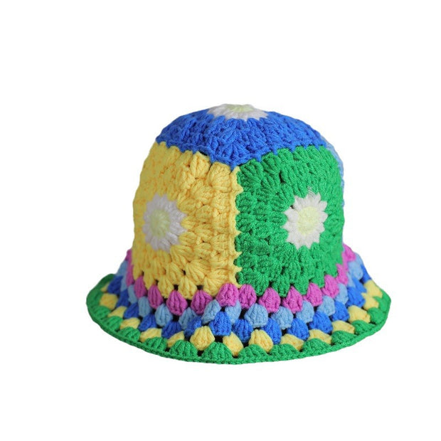Retro hollow mosaic Zuma hand-woven colorful knitted hat
