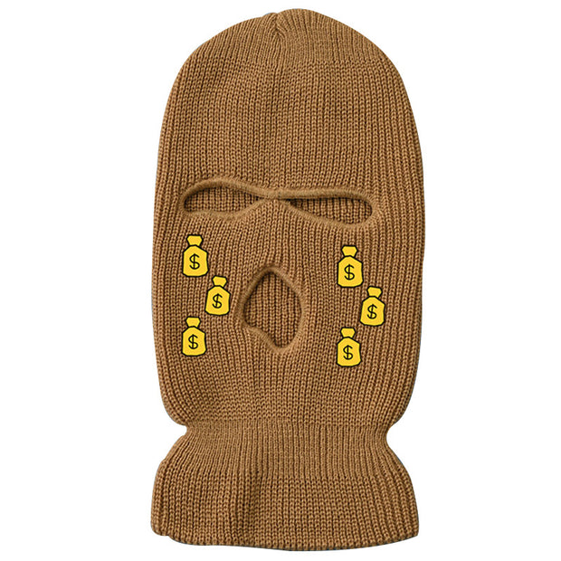 Tears of money embroidered three-hole hat warm ski mask