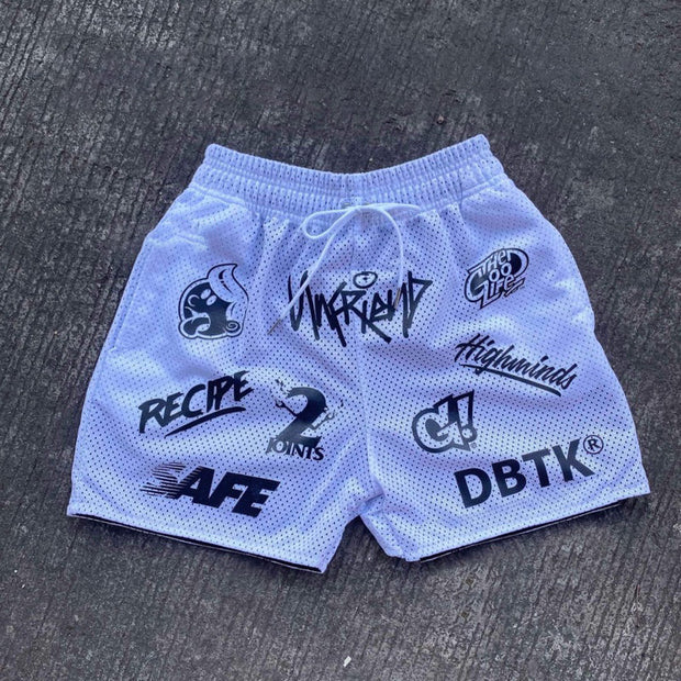 Fashionable preppy mesh sports print shorts