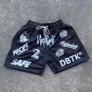 Fashionable preppy mesh sports print shorts