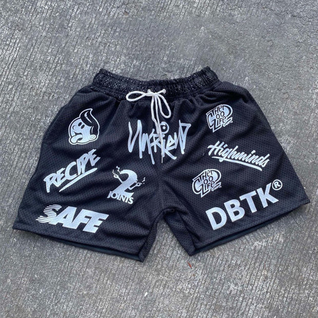 Fashionable preppy mesh sports print shorts