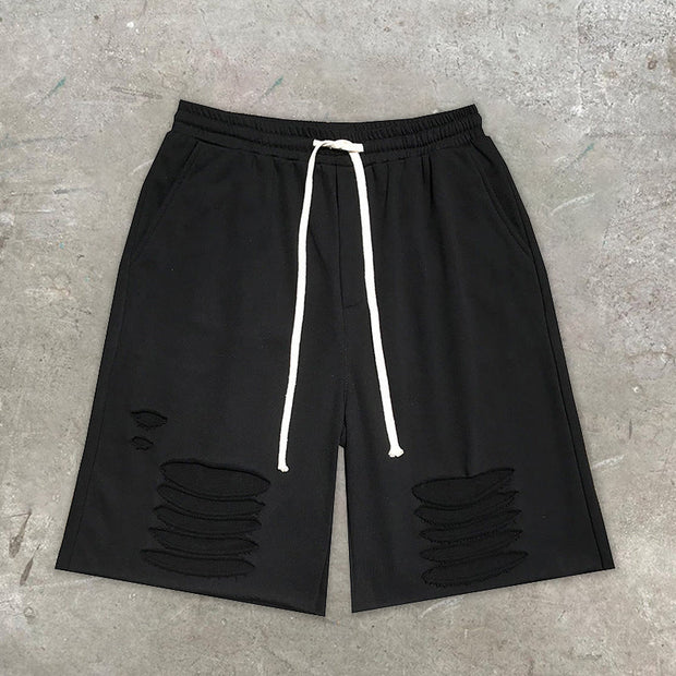 Street trend personality ripped shorts and sweatpants
